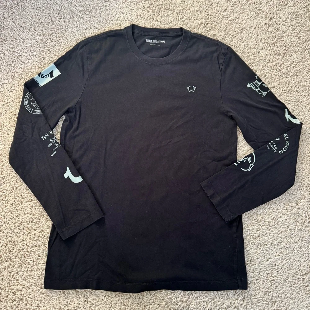 True Religion Long Sleeve Icons Logo Mens Medium - Black TEE